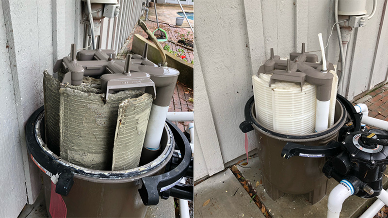 The Pool Boys technician cleaning a Pool Filter Cartridge