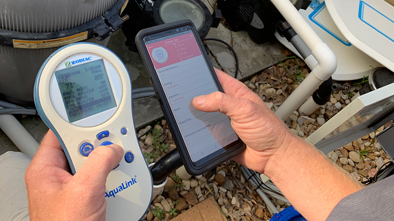 Technician performing an On Point Checkup Pool Equipment Inspection