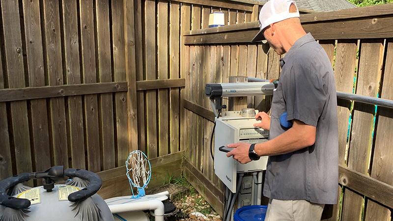 Justin performing an On Point Checkup Pool Equipment Inspection